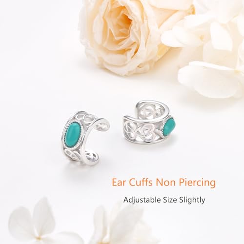 Birthday Gifts 925 Sterling Silver Ear Cuff Non Pierced Fake Cartilage Cuffs Huggie Earrings for Women Girls - Set of 2 - style: Celtic Turquoise