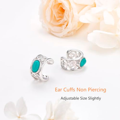 Birthday Gifts 925 Sterling Silver Ear Cuff Non Pierced Fake Cartilage Cuffs Huggie Earrings for Women Girls - Set of 2 - style: Celtic Turquoise