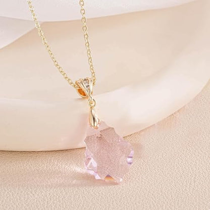 EVEVIC Teardrop Austrian Crystal Charm Pendant Necklace for Women | 14K Gold Plated,Adjustable Chain Fit,Elegant Teardrop Crystal,Gift Box Included,Perfect for Daily Wear and Special Events - color: Pink