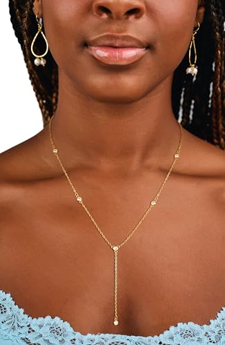 CAROVO Gold Necklace for Women Dainty Long Necklace 14K Gold/Silver Lariat Y-Shaped Pendant Necklaces Trendy Layered Lip Cubic Zirconia Beaded Chain Drop Necklaces Jewelry for Women Gifts - color: Gold, style: E: Gold Y Necklace CZ-774