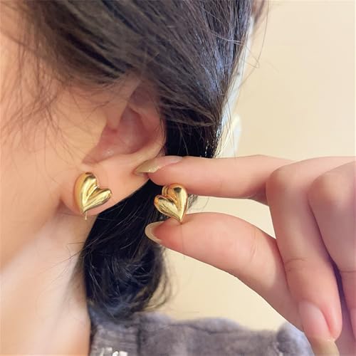 Clip on Chunky Heart Small Stud Earrings for Women Non Pierced Ear Gold-Plated Hearted Shaped Cuff Wrap Fake Studs Hypoallergenic Fashion Jewelry for Her Bff