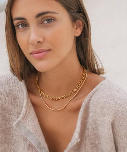 Aobei Pearl 18K Gold Plated Paperclip Chain Choker Satellite Chain Freshwater Cultured Biwa Pearl Pendant Necklace Dainty Turquoise Jewelry for Women - color: 18K Gold Plated OI Chain