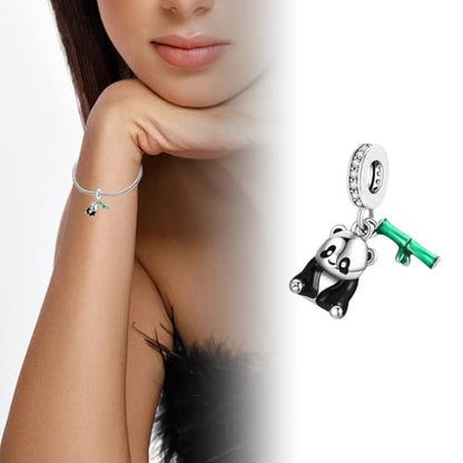 Charm for Bracelets and Necklaces, Heart Animals 925 Sterling Silver Bead Celestial Sun Moon Star Charms Jewelry Gift for Women Girls - color: Panda Green Bamboo Charm