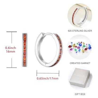 Starchenie Huggie Hoop Earrings for Women 925 Sterling Silver Princess Cut Birthstones Jewelry Gift - color: 01-Garnet-Jan