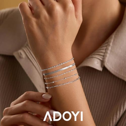 Gold Bracelets for Women, 14K Gold Plated Stackable Bracelet Stack Set Adjustable Charm Paperclip Chain Cuban Link Layered Waterproof Jewelry Sets Gifts for Womens 6.5 Inch - color: Silver-A 6.5 IN