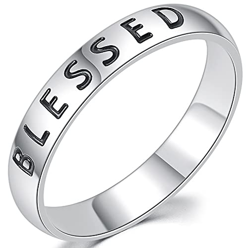 Jude Jewelers 4mm Stainless Steel Love Faith Hope Blessed Mantra Inspirational Wedding Band Ring - color: Blessed