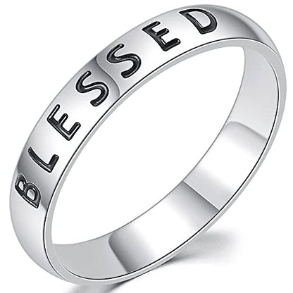 Jude Jewelers 4mm Stainless Steel Love Faith Hope Blessed Mantra Inspirational Wedding Band Ring - color: Blessed