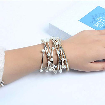 Artilady Leather Wrap Bracelet for Women, Pearl Beaded Bangle Stack Jewelry | Easy on-off, Elegant Handmade Multi-Layered, Daily Casual Date Beach Vacation, Gift for Ladies, Mother, Sister & Friend - style: Gold