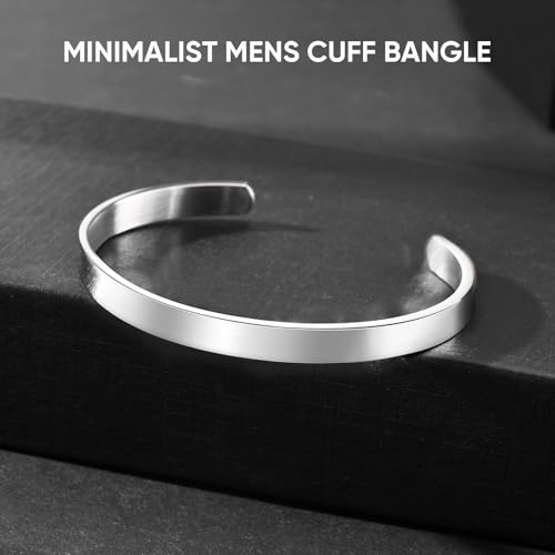 Stainless Steel Mens Cuff Bracelet : Minimal Cool Silver/Black/Gold Plated Open Metal Cuff Bangle Bracelets for Men,Mens Bracelet Jewelry Gift - color: Silver-Single, size: Large( fit 7" to 8.5" wrist)