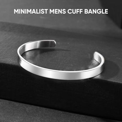 Stainless Steel Mens Cuff Bracelet : Minimal Cool Silver/Black/Gold Plated Open Metal Cuff Bangle Bracelets for Men,Mens Bracelet Jewelry Gift - color: Silver-Single, size: Large( fit 7" to 8.5" wrist)