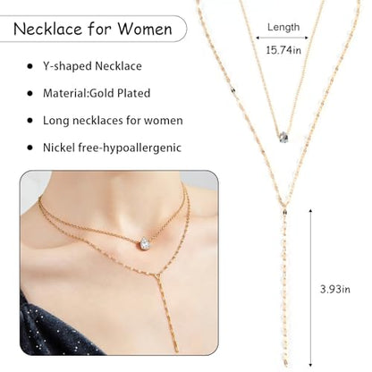 Necklace for Women, Dainty Long 14K Gold Y-Shaped Necklace Jewelry Trendy Beaded Layered Chain Drop Necklaces Jewelry Women Gifts - style: Flash Diamond-159