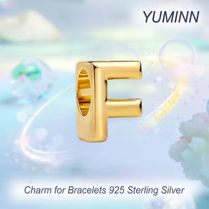 Gold Letter Charms A-Z for Bracelets 925 Sterling Silver Alphabet Initial Charms Beads Jewelry Gifts for Women - color: F