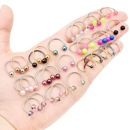 20/18/16/14G Horseshoe Septum Nose Lip Rings Smile Piercings 6/8/10/12/14/16mm Cartilage Helix Daith Earrings Surgical Steel Jewelry for Women Men - size: 16g*9/16in(14mm)