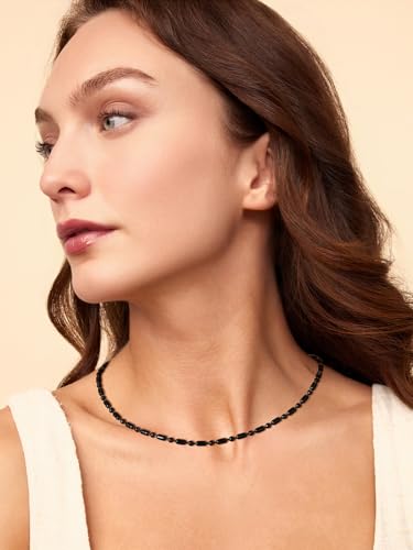 FOCALOOK Choker Necklace for Women, Double Layered Boho Beaded Choker Chain | Dainty 14K Gold Plated/Silver/Black Metal, Simple Small Satellite Beaded Chain Necklace, Hypoallergenic for Everyday Wear - color: 03.Beaded Choker-Black