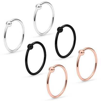 22G Thin Nose Rings Hoops 316L Surgical Steel Captive Bead Septum Nose Hoop Rings Eyebrow Lip Rings Cartilage Helix Rook Daith Earring Piercing Jewelry For Men Women 8mm - color: 6PCS-10MM-Mix Color #1