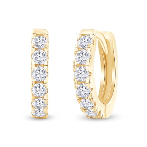 Dainty Cartilage Huggie Hoop Earrings Women in 18K Gold Plated | Round Moissanite in 18K Gold Plated Jewelry for Her - color: Yellow Gold, size: 11 MM