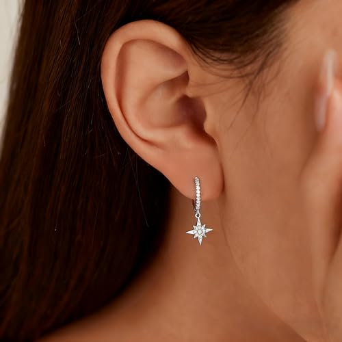 LOVECOM 925 Sterling Silver Heart Dangle Earrings for Women 14K Gold Plated Dainty CZ Love Hearts Charm Huggie Hoop Earrings to Daughter Birthday Wedding Graduation Gifts Jewelry Gifts - color: Style 4-Silver
