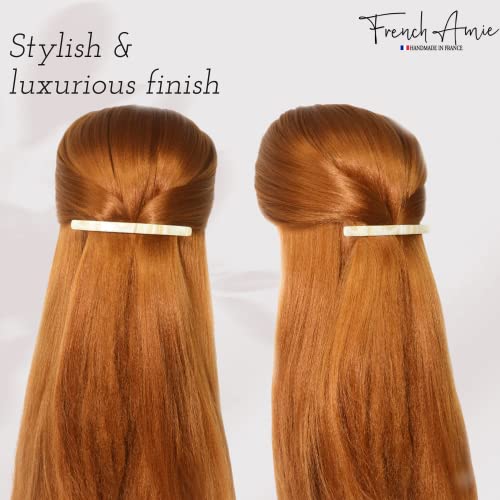 French Amie Long and Thin Cream Nougat Large 4 Inch Hair Clip Barrette | Handmade Automatic For Girls Women Teens Adults Everyday Style - color: Cream Nouget