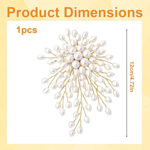 Pearl Flower Brooch Pin for Women, Elegant Floral Pin for Wedding | Firework-inspired faux pearl floral brooch adds an elegant accent to dresses, coats, scarves, and blazers.