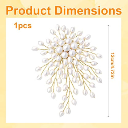 Pearl Flower Brooch Pin for Women, Elegant Floral Pin for Wedding | Firework-inspired faux pearl floral brooch adds an elegant accent to dresses, coats, scarves, and blazers.