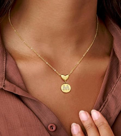 Howoo 14K Gold Plated Initial Necklace for Women Heart Necklace for Women Round Zircon Letter Pendant Plated Adjustable Necklaces Birthday Galentines Valentine Gifts Jewelry - color: J, style: style 1