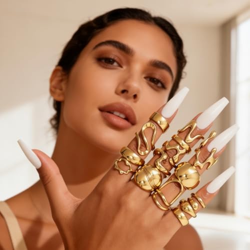 CSIYANJRY99 Chunky Gold Rings Set for Women Gold Stacking Knuckles Rings Set Accessorie Open Ring Boho Prom Costume Jewelry