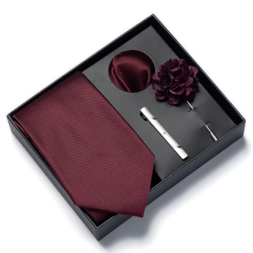 joy alice 30 Colors Solid Ties for Man Pure Color Men's Tie Set with Lapel Pin Pocket Square Tie Clip - color: Maroon