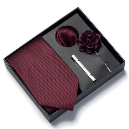 joy alice 30 Colors Solid Ties for Man Pure Color Men's Tie Set with Lapel Pin Pocket Square Tie Clip - color: Maroon