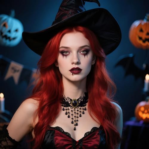 Vampire Choker Necklace for Women Gothic Lace Choker Necklace Y2K Goth Red Black Zirconia Pendant Necklaces Halloween Dark Bridal Vampire Costume Jewelry Accessories - style: Style-C