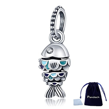 Pandach 925 Sterling Silver Charms for Bracelet&Necklace Dangle Pendant Bead with 5A Cubic Zirconia Stones,Jewelry Beads Gifts for Women - style: Fishes Charm