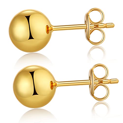 Jiamiaoi Ball Stud Earrings Set Sizes 4mm-10mm,High Polish Finish Ball Studs Hypoallergenic 925 Sterling Silver Stud Earrings for Women Men - color: B-Yellow, size: 7MM