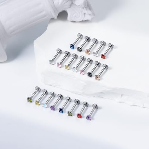 16G Lip Rings Stainless Steel Tragus Helix Conch Piercing Jewelry Snake Bite Piercing Monroe Lip Rings Labret Medusa Cartilage Lobe Earrings Studs Piercing Jewelry 6MM 8MM 10MM Silver - color: Mix Color Cz-10MM