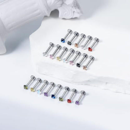 Vsnnsns 16G Lip Rings Stainless Steel Tragus Helix Conch Piercing Jewelry Snake Bite Piercing Monroe Lip Rings Labret Medusa Cartilage Lobe Earrings Studs Piercing Jewelry 6MM 8MM 10MM Silver - color: Mix Color Cz-6MM