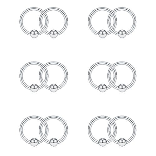SCERRING 16G Captive Bead Piercing Ring Stainless Steel Nose Septum Tragus Helix Nipple Lip Eyebrow Hoop Rings 12PCS - style: 12PCS - 8mm Silver