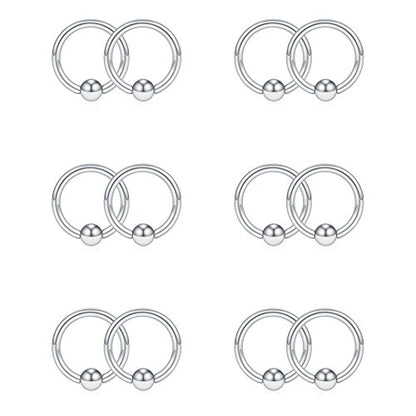 SCERRING 16G Captive Bead Piercing Ring Stainless Steel Nose Septum Tragus Helix Nipple Lip Eyebrow Hoop Rings 12PCS - style: 12PCS - 8mm Silver