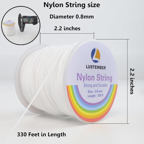LUSTEMBER 0.8mm Nylon String, Strong Bracelet String, Durable Nylon Cord for Jewelry Making, Bracelets, Beading, Necklaces, Rattail Braiding, Kumihimo, Wind Chimes, Blinds and Handicrafts - size: White