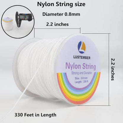 LUSTEMBER 0.8mm Nylon String, Strong Bracelet String, Durable Nylon Cord for Jewelry Making, Bracelets, Beading, Necklaces, Rattail Braiding, Kumihimo, Wind Chimes, Blinds and Handicrafts - size: White
