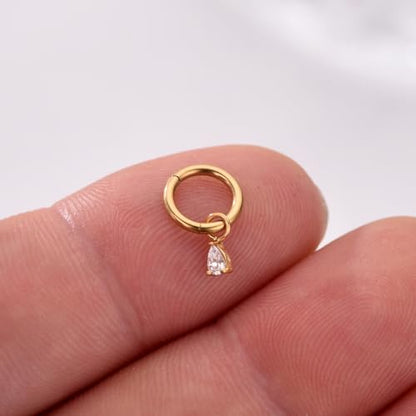 Ourania 16G Gold Stainless Steel Zircon Dangle Huggie Hoop Rook Piercing Helix Hoop Earring Tragus Hoop Cartilage Piercing for Women - color: Triangle Gold 2PCS, size: 1.2*6mm 2pcs