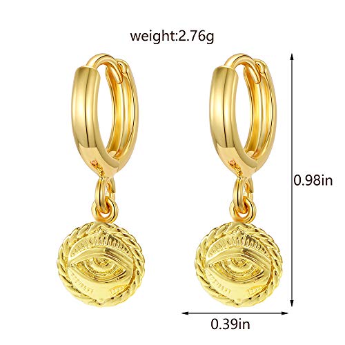 XYJZXY Gold Huggie Small Hoop Earrings with Charm Personalized Snake/Evil Eye/Star/Cross/Lock/Key 18k Gold Plated Crystal Drop Dangle Earrings for Women - style: Evil Eye