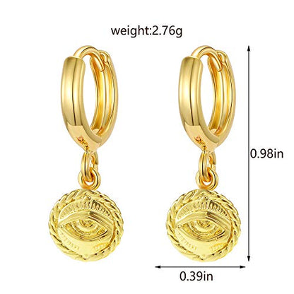 XYJZXY Gold Huggie Small Hoop Earrings with Charm Personalized Snake/Evil Eye/Star/Cross/Lock/Key 18k Gold Plated Crystal Drop Dangle Earrings for Women - style: Evil Eye