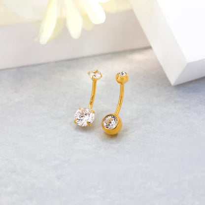 2pcs 14k Gold Filled Belly Button Rings, 14G 8mm/10mm/12mm Threaded Barbell Belly Button Piercing, Navel Ring Piercing Jewelry - color: 14K GF-2pcs-Round CZ-12mm