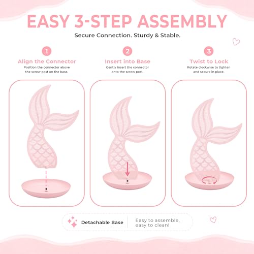 Earring Holder Organizer for Girls, Pink Mermaid Tail Metal Earring Stand with Tray for Rings, Bracelets and Necklaces, Cute Vanity Display - color: Pink Mermaid Tail