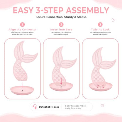 Earring Holder Organizer for Girls, Pink Mermaid Tail Metal Earring Stand with Tray for Rings, Bracelets and Necklaces, Cute Vanity Display - color: Pink Mermaid Tail