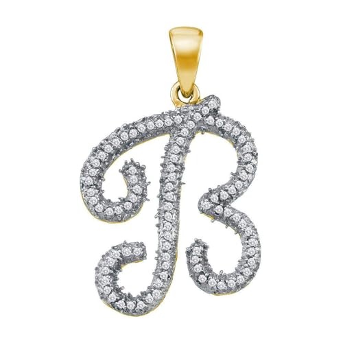 Solid 10K White Gold Real Natural Diamond Womens Cursive A-Z Initial Letter Pendant Charm for Necklaces 1/6 Carat (.15 Cttw) - style: B - 10k Yellow Gold