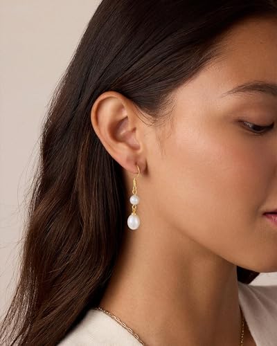 Chunky Hoop Huggie Dangle Tassel Pearl Bow Heart Charm Stud Cilp-on Earrings for Women, 14K Gold plated/Sterling Silver Plated CZ Large Jewelry Vintage Dainty Trendy Gift Daily Prom Party - style: Pearl Dangle-GD