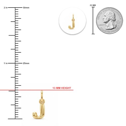 Gold Puffed Initial Letter Charm - 10 Karat Gold - 3D Bubble Letter Pendant - style: Letter j