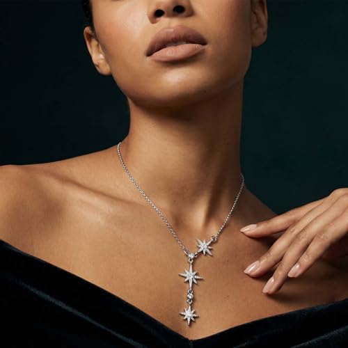 Lariat Gold Necklace for Women, Dainty Long Necklace Gold/Silver Plated Y-Shaped Pendant Necklace, Trendy Drop Necklaces Simple Gold Jewelry Gifts For Women - style: Star-Silver