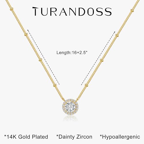 Turandoss Cubic Zirconia Necklace for Women, 14K Gold Plated Necklace | Gold Choker Necklace for Women, Trendy CZ Pearl Necklace, Simple Wedding Prom Jewelry, Bridesmaids Gifts - color: "Circle Zircon