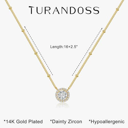 Turandoss Cubic Zirconia Necklace for Women, 14K Gold Plated Necklace | Gold Choker Necklace for Women, Trendy CZ Pearl Necklace, Simple Wedding Prom Jewelry, Bridesmaids Gifts - color: "Circle Zircon