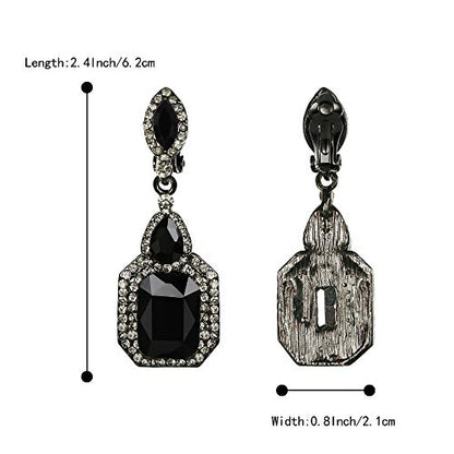 Women's Wedding Bridal Crystal Emerald Cut Infinity Figure 8 Chandelier Clip-On Dangle Earrings - color: New Black Black-Tone
